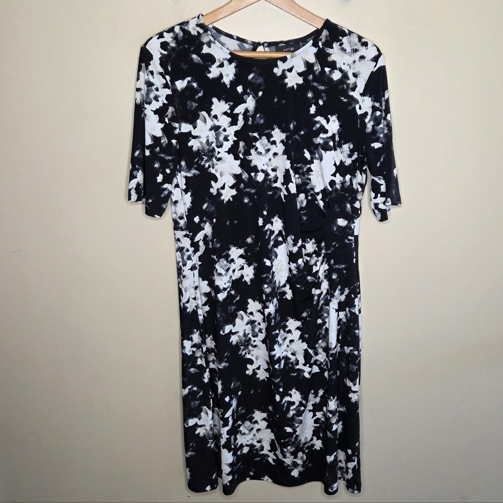 Apt. 9 Black White Neutral Abstract Floral Print Dress Size Large